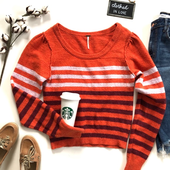 Free People Sweaters - Free People Complete Me Orange Stripe Sweater